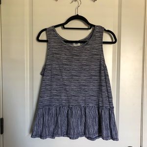 Striped White & Navy Peplum Tank